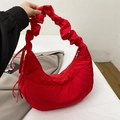 Bolso hobo creciente rojo vibrante con cordón y correa de hombro fruncida - Rojo