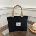 Mini sac à main noir en toile avec anses brunes et logo ours pour le quotidien - Noir