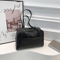 Classic black PU leather JK uniform tote bag with dual straps and front pocket detail - Black