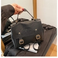 Retro black matte leather backpack with gold buckle and COIN 70D embossed detail - No Pendant / Black
