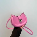 Barbie pink half-moon crossbody bag with large gold heart buckle and adjustable strap - Pink