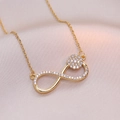 Collier avec pendentif cercle infini doré et cristaux micro-pavés sur satin de soie - Pendentif Infini (X1429) / Doré