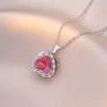 Collana con pendente a cuore rotante in zircone smeraldo e catena in argento lucido - Argento - Cuore Rotante Rosso (X1182)