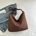Dark brown minimalist scrunchie strap shoulder bag made of premium matte nylon fabric - Coffee