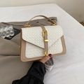 Chic two-tone square bag in light coffee and beige with woven texture and wide strap - White