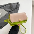 Green and beige woven small square crossbody handbag with gold buckle for women - Green
