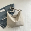 Chic beige hobo bag with pleated shoulder strap and drawstring detail - Khaki