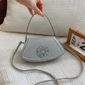 Sac à main argenté scintillant avec boucle en strass et bandoulière réglable chic - Argent