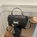 Borsa a tracolla nera opaca minimalista con fibbia a H argento e manico elegante - Nero