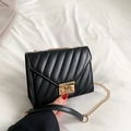 Elegant black chevron quilted shoulder bag with gold metal clasp and chain strap - Black