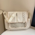 Bolso bandolera japonés lindo en nailon crema con bolsillo de malla transparente - Blanco Roto