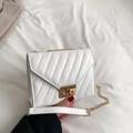 Mini white V-quilted faux leather crossbody bag with elegant gold chain strap - White