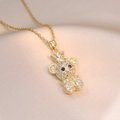 Collana con ciondolo orsetto corona dorata e zirconi brillanti su seta champagne - Oro