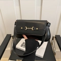 Classic black underarm bag with gold horsebit hardware and matte leather finish - Black