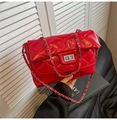 Chic red quilted chain bag with diamond stitching and silver metal twist lock - Red