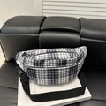 Classic black and white checkered canvas chest bag with adjustable shoulder strap for women - Black