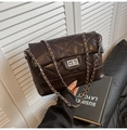 Dark brown quilted chain shoulder bag with glossy leather and metallic turn-lock - Dark Coffee