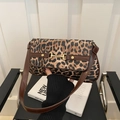 Fashionable leopard print shoulder bag with gold horsebit buckle and brown leather strap - Leopard Coffee