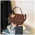 Braune Plüsch-Handtasche mit Bärenstickerei, Ledergriff und schmalem Schultergurt - Kaffee