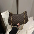 Brown monogram crescent hobo bag with gold chain strap and M pattern print - Brown
