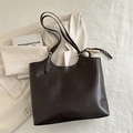 Minimalist deep brown faux leather tote bag with a unique baseball glove charm - With Pendant / Brown