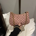 Pink monogrammed underarm bag with gold chain strap for women, vintage crossbody style - Pink