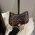 Stylish leopard print hobo shoulder bag with a chunky gold chain strap and PU leather finish - Leopard Coffee