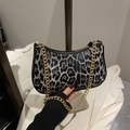 Chic black and white leopard print underarm bag with bold gold chain strap for women - Leopard Black