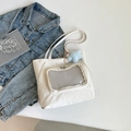 White crinkled nylon tote bag with transparent mesh pocket and blue star plush charm - White with Pendant
