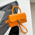 Retro orange square handbag with gold round lock and metal handle detail - Orange