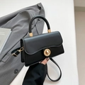 Retro black square crossbody bag with gold rotating lock and top handle for women - Black