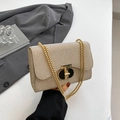 Sac bandoulière champagne texturé avec paillettes, chaîne dorée et fermoir en T élégant - Doré