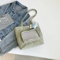 Light green pleated tote bag with mesh pocket and star charm for students - Green with Pendant