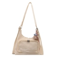Large cream tote bag with a transparent pocket and a cute teddy bear charm on white background - Single Bag / White