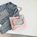Pink Japanese student tote bag with transparent mesh pocket and star plush charm accessory - Pink with Pendant
