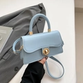 Light blue minimalist square handbag with gold rotating lock and top handle - Blue
