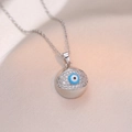 Collier œil porte-bonheur argenté avec pendentif zircon sur soie rose pâle - Style Forme d'œil Argenté (X2816)
