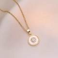 Elegant gold titanium steel necklace with zircon flower shell pendant on pink silk - Gold (Zirconia)