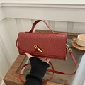 Borsa a tracolla rosso scuro trama intrecciata con chiusura girevole dorata e manico - Rosso