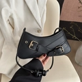 Chic black vintage square underarm bag with gold buckles and adjustable strap - Black