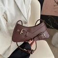 Vintage brown geometric small square bag with gold buckle and stylish shoulder strap - Brown