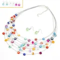 Bohemian multilayer necklace and earrings set with colorful beads on a white background - Multicolor (wl11050935)