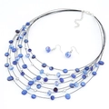 Bohemian multi-layer necklace and earring set with blue crystals and shell beads - Blue (wl11050936)
