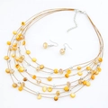 Bohemian multi-layer necklace and earrings set with yellow shells and crystal beads - Champagne (wl11050937)