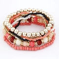 Bohemian meerlagige kralenarmbandenset met koraal- en goudkleurige elementen - Watermeloen Rood