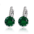 Elegant silver hoop earrings with round emerald green cubic zirconia and pavé accents - Mint Green (wl11054904)
