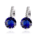 Elegant silver earrings with round blue gemstones and sparkling zircon pavé details - Deep Blue (wl11054907)