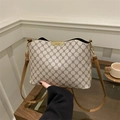 Brown monogram tote bag with wave-edge top and geometric pattern and leather strap - Khaki