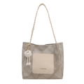 Grande borsa tote color talpa con tracolla intrecciata e ciondolo decorativo in peluche - Borsa Singola / Grigio