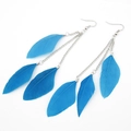 Bohemian blue feather long tassel dangle earrings with silver metal chain hooks - Sky Blue